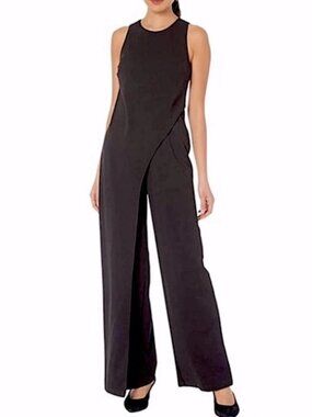 Adrianna Papell Crepe Halter Jumpsuit Black NWT Size 6 Elegant